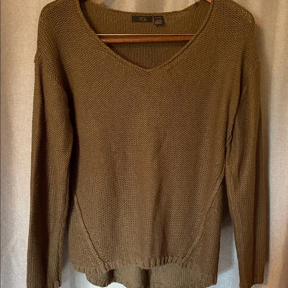 RDI Army Green Knit Sweater with Suede Elbow Patches - Picture 2 of 6